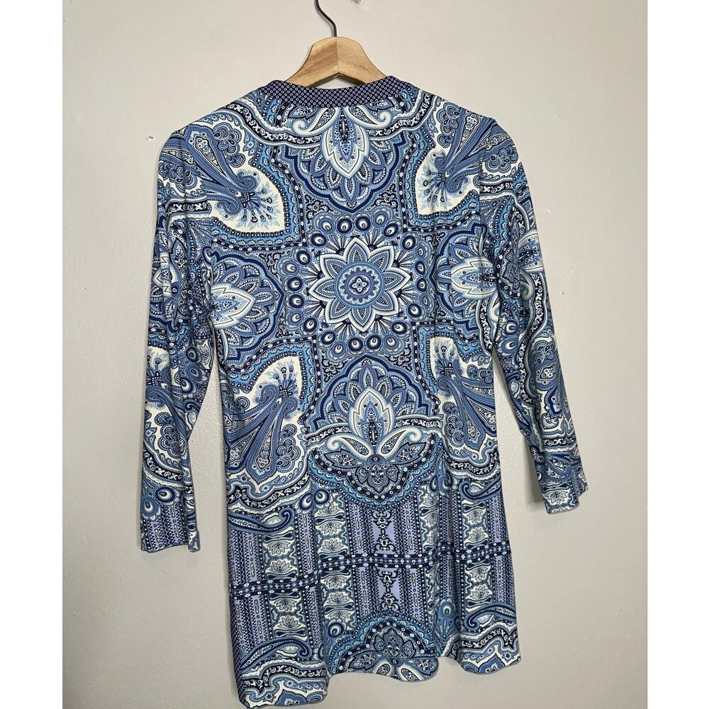J. McLaughlin Catalina Cloth Blue Paisley Geometric Tunic Top 3/4 Sleeve Small - Picture 7 of 7